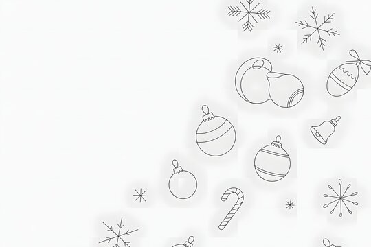 Christmas ornaments and snowflakes line art pattern on white background - Powered by Adobe