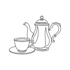 Elegant Vintage Style Teapot and Cup Line Art Illustration