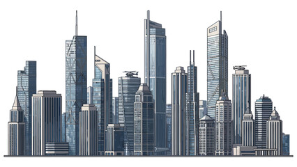 Fototapeta premium A pixelated illustration of a modern city skyline with various skyscrapers