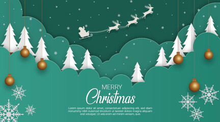 Merry Christmas Paper Cut Scene with Santa and Reindeer