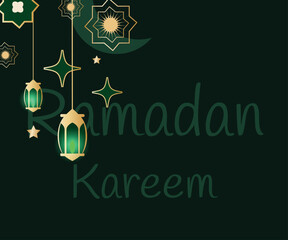 Ramadan Kareem islamic celebration card. Lantern, star, moon. Vector illustration