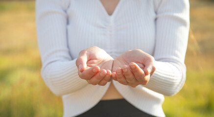 Young caucasian girl showing empty hands.