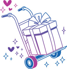 Hand truck with gift boxes and shopping colourful