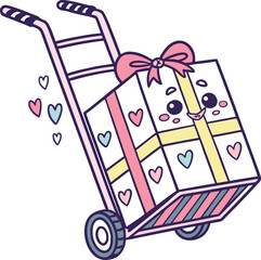 Hand truck with gift boxes and shopping colourful