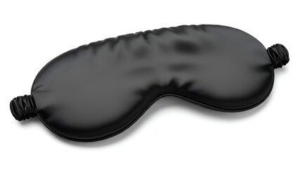 Obraz premium Close-up of a black, satin sleep mask lying on a white surface, with elastic straps