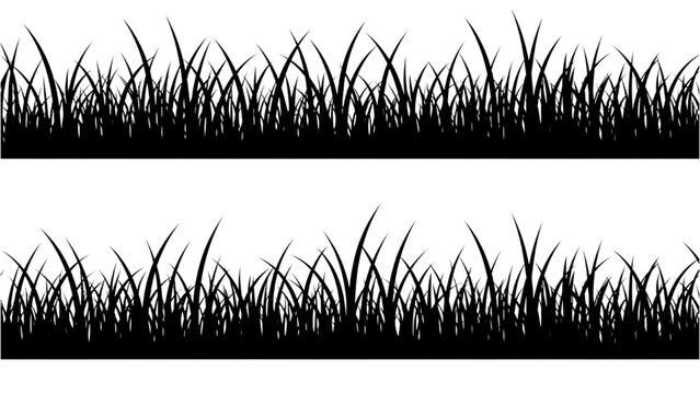 Two seamless black grass silhouette borders on a white background, a vector for nature-themed designs
