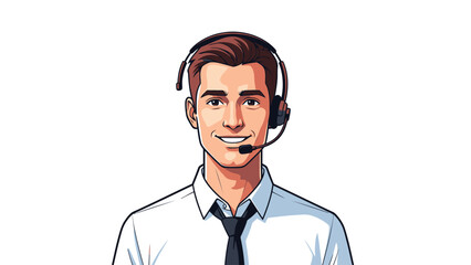Cartoon portrait of a smiling man wearing a headset and business attire