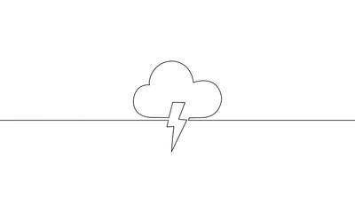 Continuous line drawing of Thunder and cloud isolate on transparent background.