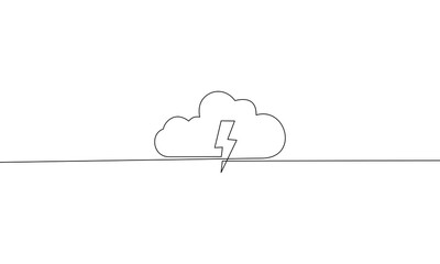 Continuous line drawing of Thunder and cloud isolate on transparent background.