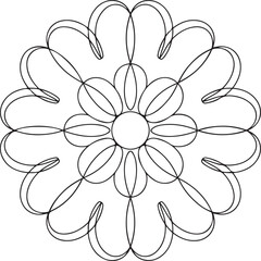 Continuous Line Art Illustration of a Simplified Mandala Floral Shape in Soft Sketch Contour