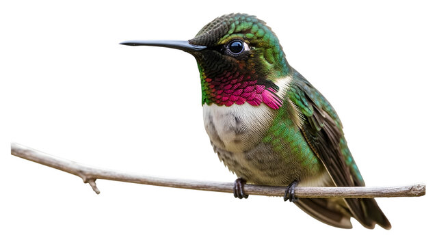 Vibrant rufous hummingbird perched on a branch against a dark background - Powered by Adobe