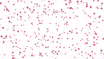 Abstract network background with pink nodes connected by thin white lines on a transparent surface. Modern geometric pattern suitable for technology, data, communication, and digital design themes