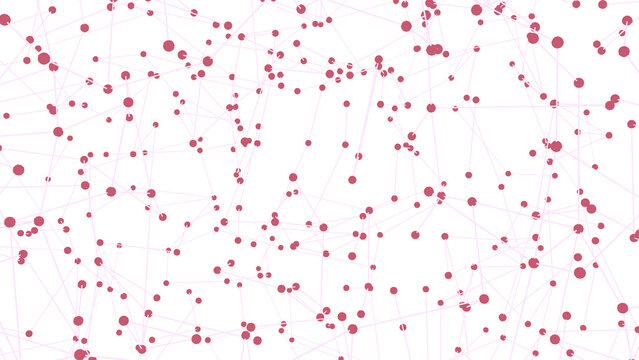 Abstract network background with pink nodes connected by thin white lines on a transparent surface. Modern geometric pattern suitable for technology, data, communication, and digital design themes