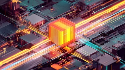 Digital Circuit: A captivating display of a complex digital circuit, showcasing the intricate architecture of modern technology, bathed in an otherworldly glow of energy