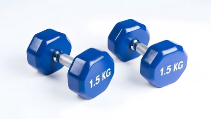 Pair of blue 1.5 kg hexagonal dumbbells for a challenging workout routine