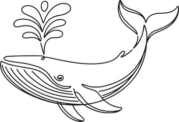 Obraz premium Continuous Line Art Illustration of a Whale Body with Water Spout in Soft Sketch Contour