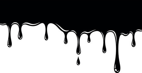 Black liquid dripping illustration, paint drips, tar, oil or ink