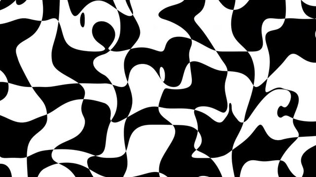 Geometric pattern with animated tiles in black and white colors. Simple motion graphic loop animation in flat retro style