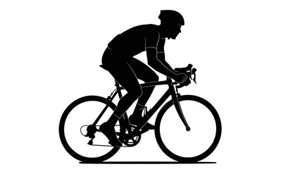 Silhouette of a cyclist in full racing gear, leaning forward in an aerodynamic position on a road bike.