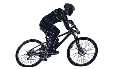 Fototapeta premium Silhouette of a cyclist riding a mountain bike, showcasing outdoor activity and fitness.