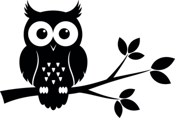 Fototapeta premium Stylized black owl silhouette on a tree branch, vector graphic