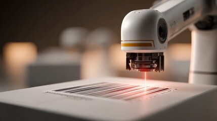 Automated Scanning Technology: A high-tech machine precisely scans a barcode, showcasing the intersection of innovation and automation in the modern industry.