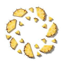 Naklejka premium Circular arrangement of fresh pineapple slices on a white background