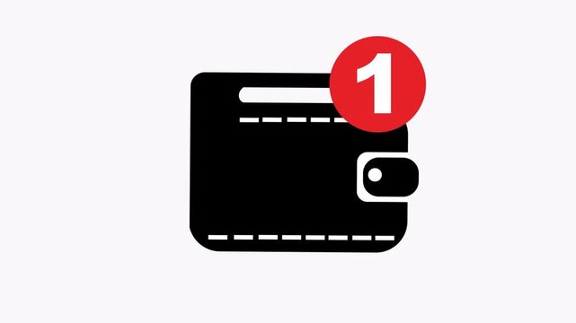 Black wallet with a red 1 notification, suitable for financial apps, websites, or notifications related designs and concepts.