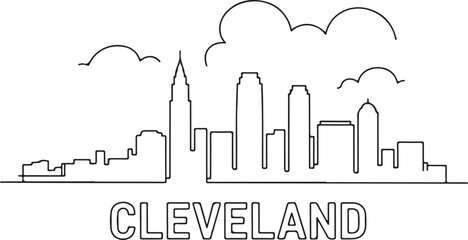 Fototapeta premium Continuous line illustration of the Cleveland skyline in a smooth block outline minimal elegant drawing
