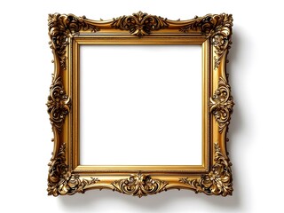 Rectangle decorative golden picture frame isolated on white background with clipping path