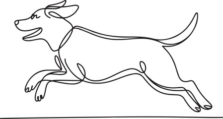 Continuous Line Art Illustration of a Dog Sprinting with Joyful Motion in Soft Sketchy Contour