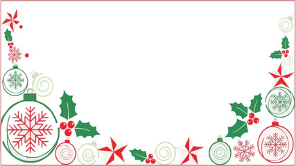 Festive Christmas ornaments and holly create a joyful border, perfect for holiday greetings and seasonal designs, adding charm and warmth to projects