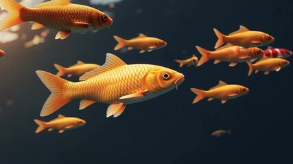 Watch playful goldfish swim gracefully in a serene underwater world, creating a calming and mesmerizing aquatic scene for nature lovers and aquarium enthusiasts alike