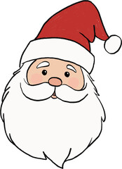 Cute Hand-Drawn Santa Claus Portrait. Adorable colored pencil illustration of Santa’s face with a classic red hat and friendly expression.