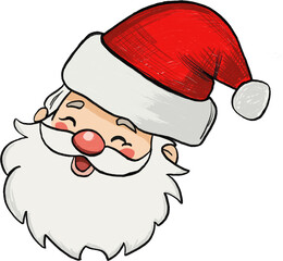 Hand-Drawn Santa Cartoon Face. Fun pencil illustration of Santa’s face with red hat and fluffy beard, perfect for festive themes.