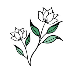 Botanical Flower Line Art Vector Illustration