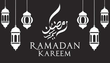 Ramadan Kareem Islamic Arabic Calligraphy Lanterns Black Background vector illustration
