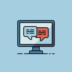 Fototapeta premium Computer screen displaying two chat bubbles for online communication