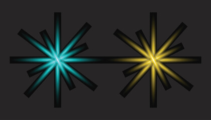 Two Starburst Light Effects Cyan and Yellow on Dark Gray vector illustration