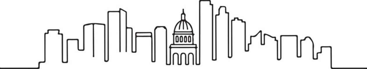 Continuous Line Art of Denver Skyline with State Capitol Dome Outline, Minimal City Illustration for AI Design © rs_studios