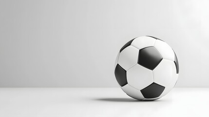 Black and white soccer ball on white surface, perfect for sportsthemed designs, posters, social media graphics, and fitnessrelated content.