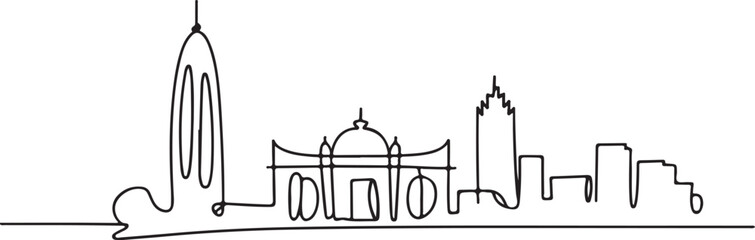 Continuous Line Art of Dhaka Skyline with Ahsan Manzil, Minimal Outline City Illustration for AI Design