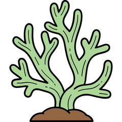Fototapeta premium Light Green Coral Plant Growing From Brown Soil Isolated On Black Background