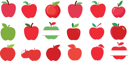 apple, fruit, food, red apple, green apple, illustration, healthy eating, organic, fresh, natural, harvest, autumn, diet, vitamin, nutrition, sweet, juicy, round, stem, leaf, graphic, design element, 
