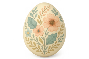 Easter egg decorated with spring flowers and leaves, elegant pastel colors, easter holiday celebration symbol, transparent background