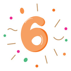 Cute orange number 6 icon, suitable for anniversaries, parties, or illustrating warm, cheerful, and vibrant celebration visuals.