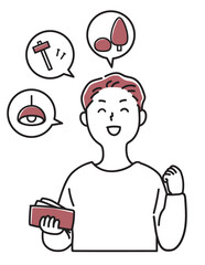 頭金なしで家を建て浮いたお金で設備の計画を立てる男性のバストアップ_単色