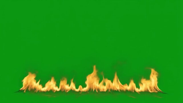Ground Fire Flames Rising from Bottom Isolated on Green Screen for Danger, Heat, and Inferno Effects