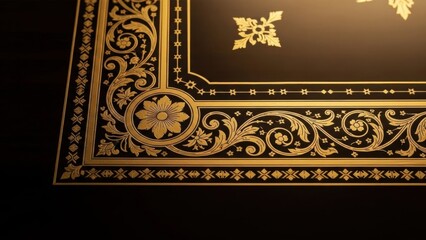 Ornate Golden Floral Border on Black Background
