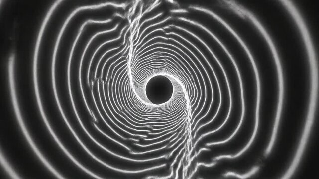 Constantly evolving abstract pattern of bright white parallel lines smoothly warping, converging, and diverging against a black background network, digital, wave